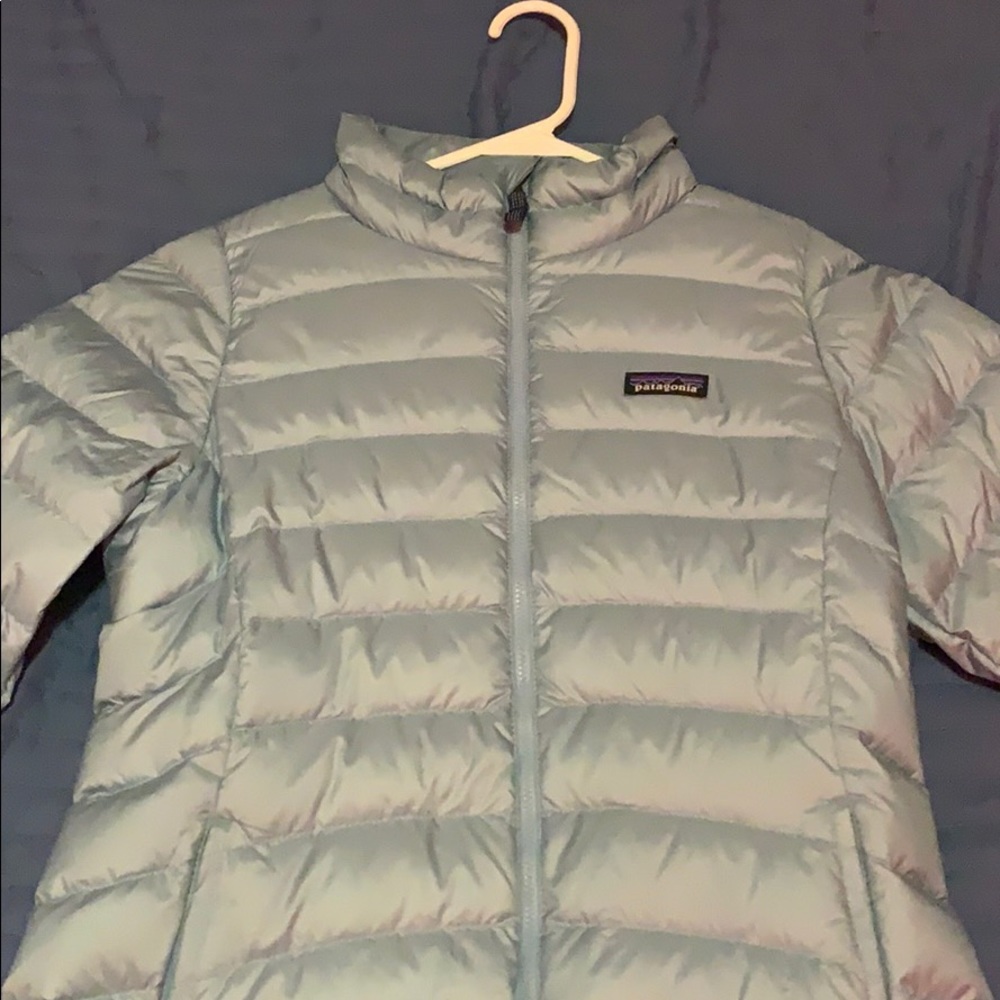 A baby blue Patagonia jacket